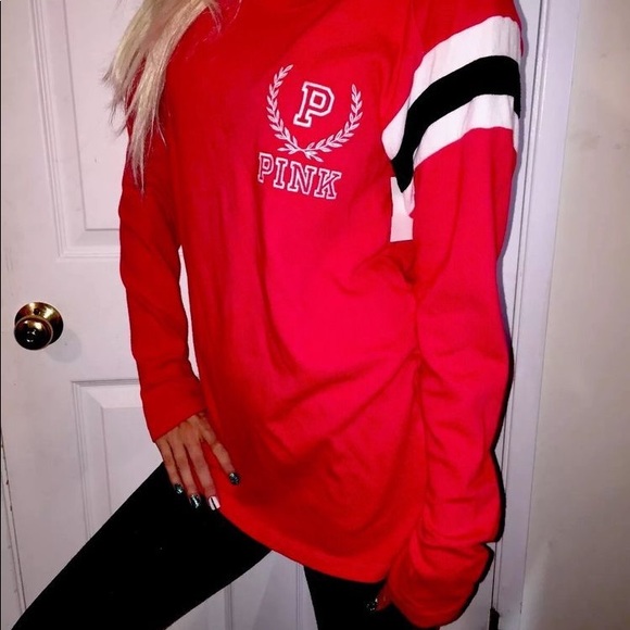 NWOT PINK VICTORIA’S SECRET Red Long Sleeve TOP - Picture 1 of 8